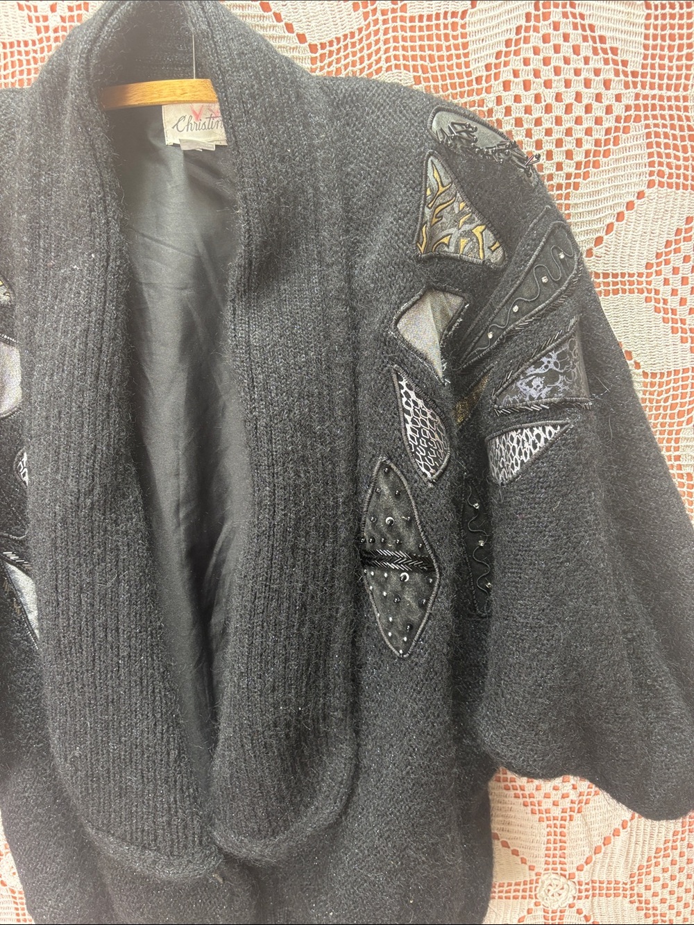 Vintage 80s Christine Mohair Blend Embellished Cardigan Jacket Size L